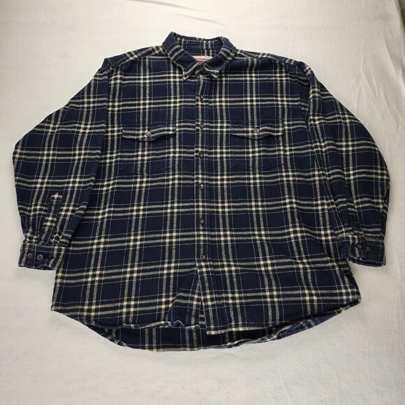 Men's Flannel Shirt Size XXL Blue Plaid Button-Down Caribou Creek 100% Cotton - Picture 1 of 4